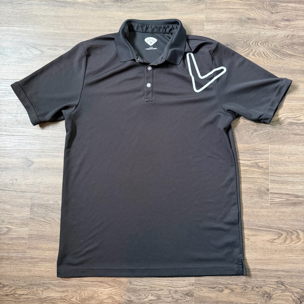 Callaway Men's Large Golf Shirt Short Sleeve Black White 100% Polyester